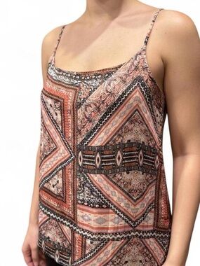 Printed Spaghetti Strap Tank Top in Coral and brown,
